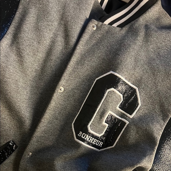 Gray Varsity Jacket with Striped Trim - Picture 5 of 8